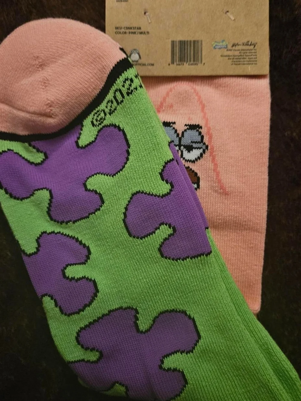Men's Crew Socks with Pink, Green & Purple Puzzle Design